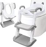 Potty Training Seat with Step Stool Ladder for Kids, Anti-Slip and Detachable Soft Pad, Toddler Toilet Training Seat with Height Adjustable Wide Steps and Safety Handles - Gray by FORYEE
