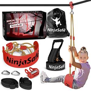 Adventurous Ninja Pulley Kit for Kids - Outdoor Fun with 70 ft. Slackline and Adjustable Swing Seat - Kids Slider Line Kit for Yard or Park - Slider Lines for Backyard Kids Ages 5-14 from NinjaSafe