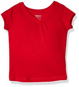French Toast Girls' Short Sleeve V-Neck T-Shirt Tee, Red, 10-12 from French Toast Sportswear Children's Apparel