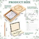 50 Pcs Baby Shower Advice Cards Wishes for Baby Cards with Wooden Keepsake Box Sonogram Photo Picture Frame and Rose Gold Pen for Baby Shower Birthday Games Activities from Junkin
