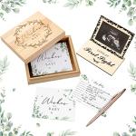 50 Pcs Baby Shower Advice Cards Wishes for Baby Cards with Wooden Keepsake Box Sonogram Photo Picture Frame and Rose Gold Pen for Baby Shower Birthday Games Activities from Junkin
