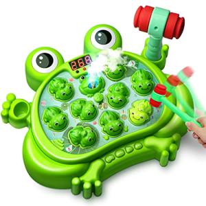 Whack A Frog Game,Toys for 2 Year Old Boys and Toddlers,5 Modes,45 Levels,with 9 Music Spray and Light-up,Baby Early Learning Developmental Interactive Toys Birthday Gifts for Ages 2,3,4+Year Old Boys by HopeRock