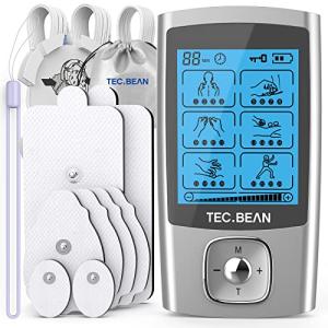 TENS EMS Unit 24 Modes Muscle Stimulator, TEC.BEAN Rechargeable TENS Machine Massager with 8 Electrode Pads (American Gel), Electric Pulse Massager for Pain Relief Therapy by TEC.BEAN