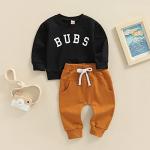 Baby Boy Clothes Outfits 2pcs Letter Print Crewneck Sweatshirt Pants Sweatsuit Little Boy Clothing (BUBS , 12-18 Months ) by BeQeuewll