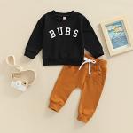 Baby Boy Clothes Outfits 2pcs Letter Print Crewneck Sweatshirt Pants Sweatsuit Little Boy Clothing (BUBS , 12-18 Months ) by BeQeuewll