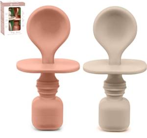 Silicone Baby Spoons for Baby Led Weaning 2-Pack, First Stage Baby Feeding Spoon Set Gum Friendly BPA Lead Phthalate and Plastic Free, Great Gift Set (Sunrise/French Beige) from Sperric