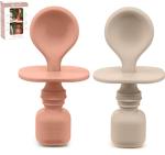 Silicone Baby Spoons for Baby Led Weaning 2-Pack, First Stage Baby Feeding Spoon Set Gum Friendly BPA Lead Phthalate and Plastic Free, Great Gift Set (Sunrise/French Beige) from Sperric