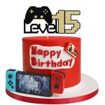 Sodasos Level 15 Game Birthday Cake Topperï¼Video Game Cake Topperï¼for Favors 15th Years old Kids Game Controllers Anniversary Children Birthday Decor Suppliesï¼Game On Winner Party Decoration (15) from Sodasos