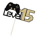 Sodasos Level 15 Game Birthday Cake Topperï¼Video Game Cake Topperï¼for Favors 15th Years old Kids Game Controllers Anniversary Children Birthday Decor Suppliesï¼Game On Winner Party Decoration (15) from Sodasos