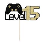 Sodasos Level 15 Game Birthday Cake Topperï¼Video Game Cake Topperï¼for Favors 15th Years old Kids Game Controllers Anniversary Children Birthday Decor Suppliesï¼Game On Winner Party Decoration (15) from Sodasos