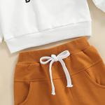 Toddler Baby Boy Fall Winter Outfits Letter Crewneck Sweatshirt Casual Pants 2Pcs Clothes Set White-Brown 12-18 Months from 