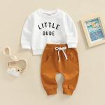 Toddler Baby Boy Fall Winter Outfits Letter Crewneck Sweatshirt Casual Pants 2Pcs Clothes Set White-Brown 12-18 Months from 