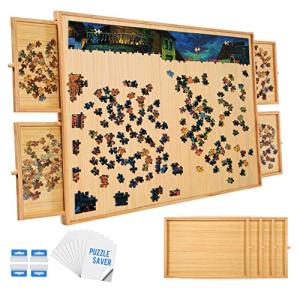 1500 Piece Puzzle Board, 34" x 26", Puzzle Board, Puzzle Table, Puzzle Tables for Adults, Puzzle Boards with 4 Storage & Sorting Drawers, Puzzle Boards and Storage, Jigsaw Puzzle Table, Puzzle Tray from Rose Home Fashion