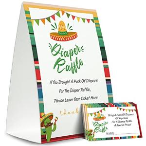 Diaper Raffle Sign,Diaper Raffle Baby Shower Game Kit (1 Standing Sign + 50 Guessing Cards),Fiesta Raffle Insert Ticket,Baby Showers Decorations,Card for Baby Shower Game to Bring a Pack of Diapers-N13 from 