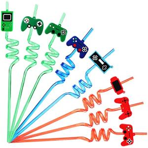 24 Pieces Video Game Party Favors Reusable Game Controller Plastic Drinking Straws Goodie Gifts Video Game Party Supplies Video Game Birthday Decorations for Boys Gamer Birthday Party Supplies by Aoriher