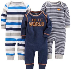 Simple Joys by Carter's Baby Boys' Jumpsuits, Pack of 3, Grey/Navy, Stripe, 12 Months from Carter's Simple Joys - Private Label