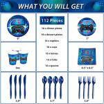 DECORLIFE Video Game Party Supplies Serves 16, Cute Party Plates and Napkins Sets for Boys Birthday, Cups and Knives, Forks, Spoons Included, Blue, Total 112pcs by decorlife