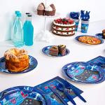 DECORLIFE Video Game Party Supplies Serves 16, Cute Party Plates and Napkins Sets for Boys Birthday, Cups and Knives, Forks, Spoons Included, Blue, Total 112pcs by decorlife