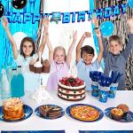 DECORLIFE Video Game Party Supplies Serves 16, Cute Party Plates and Napkins Sets for Boys Birthday, Cups and Knives, Forks, Spoons Included, Blue, Total 112pcs by decorlife