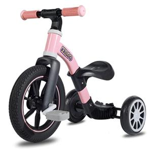 KRIDDO 3-in-1 Kids Tricycles Age 2-4, Toddler Bike with Big Front Wheel, Convertible Trike and Bicycle for Boys Girls 18 Month to 4 Years, Removable Pedals for Push and Ride Fun, Pink by LFUN