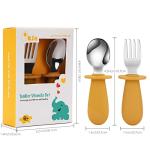 Toddler Utensils Set, Stainless Steel Baby Spoon And Fork With Flatware Storage Bag, Toddler Silverware Set With Food-Grade Silicone Grip For Baby Toddler Self- Feeding, 8 mos +(Sand) from 