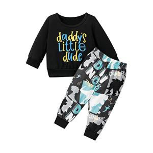 RogPrincekids Infant Toddler Baby Boy Clothes Set Long Sleeve Letters Printed Crewneck Sweatshirt Tops Long Pants 2PCS Outfits Set(Black, 18-24 Months) by 