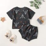 Western Baby Boy Clothes Short Sleeve Cowboy T Shirt Top Cow Print Elastic Waist Shorts 2PCS Baby Summer Outfits (Grey, 0-6 Months) from 
