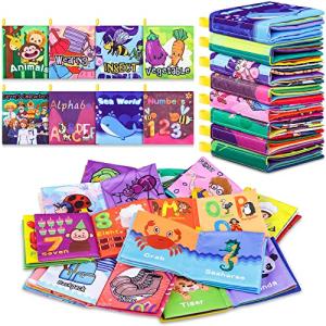 Baby Bath Books,Nontoxic Fabric Soft Baby Cloth Books, Early Education Toys,Waterproof Baby Books for Toddler, Infants Crinkly Cloth Book Bath Toys for 6 to 12 - 18 Months - Pack of 8 by Hony