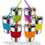 EWSNmata Kids Cups with Straws Spill Proof, Stainless Steel Sippy Cups with Lids, 12oz Toddlers Straws Tumbler, 6 Pack Unbreakable Water Glasses for Children, Adults, Outdoor, Indoor by EWSNMATA