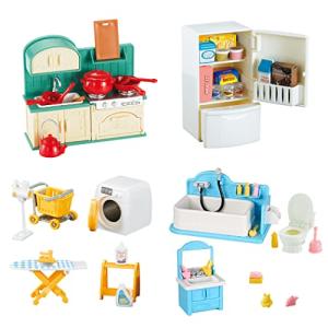 TAKIHON Dollhouse Furniture Set,Dollhouse Bathroom/Kitchen/Fridge/Washing Machine Laundry Set for Kids,Doll House Miniature Accessories,Educational Pretend Play Toys for Toddler,Boys,Girls by TAKIHON