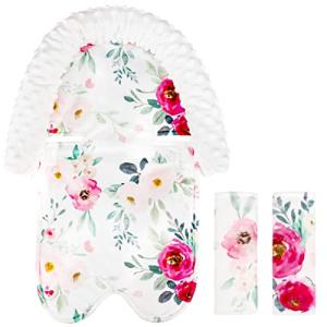 Car Seat Cushion and Strap Covers for Girls, Upgraded Car Seat Insert Cushion Pad and Strap Covers, Baby Headrest Fits for Car Seats, Swing, Pink Watercolor Floral from TANOFAR