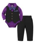 YALLET Baby Boy Clothes Set Infant Tuxedo Long Sleeve Gentleman Suit Outfits + Beret Hat + Suspender Pants + Bowtie 0-18M from 