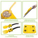 Toddler Plates - Toddler eating Utensil set with Spoon Fork and Removable Straw - Construction theme Toddler Utensils - Baby Plates Feeding set - Construction Plates and Cutlery - Yellow by HEBELLE