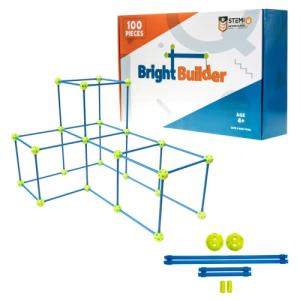 Intellio Toys Bright Builder - 100 Pieces Kids Fort Building Kit Blue and Green - Creative Fort for 4,5,6,7,8 Boy & Girls - STEM Building DIY Educational Learning Toy by Intellio Toys