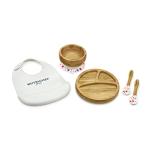 NutriChef Baby and Toddler, 3 Compartment Plate, Bowl, and Spoon Feeding Set- Silicon Suction, Non-Toxic All Natural Bamboo Baby Food Plate with Silicon Bib by NutriChef
