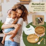 NutriChef Baby and Toddler, 3 Compartment Plate, Bowl, and Spoon Feeding Set- Silicon Suction, Non-Toxic All Natural Bamboo Baby Food Plate with Silicon Bib by NutriChef
