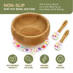 NutriChef Baby and Toddler, 3 Compartment Plate, Bowl, and Spoon Feeding Set- Silicon Suction, Non-Toxic All Natural Bamboo Baby Food Plate with Silicon Bib by NutriChef