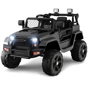 OLAKIDS Kids Ride On Truck, 12V Electric Vehicle Jeep Car with Remote Control, Toddlers Battery Powered Toy with 2 Speeds, Spring Suspension, Double Open Doors, LED Lights, Music, USB, Mp3 (Black) from Olakids