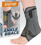 Sparthos Lace Up Ankle Brace - Adjustable Support for Running, Basketball, Volleyball - for Injury Recovery and Sprains - Compression Stabilizer Braces - For Men & Women (Gray - Large) from Clevum OU