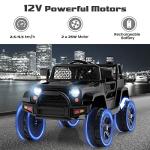 OLAKIDS Kids Ride On Truck, 12V Electric Vehicle Jeep Car with Remote Control, Toddlers Battery Powered Toy with 2 Speeds, Spring Suspension, Double Open Doors, LED Lights, Music, USB, Mp3 (Black) from Olakids