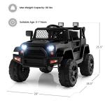 OLAKIDS Kids Ride On Truck, 12V Electric Vehicle Jeep Car with Remote Control, Toddlers Battery Powered Toy with 2 Speeds, Spring Suspension, Double Open Doors, LED Lights, Music, USB, Mp3 (Black) from Olakids