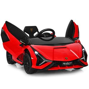 OLAKIDS Kids 12V Licensed Lamborghini SIAN Ride On Car, Electric Vehicle for Toddler with Control Remote, Battery Powered Toy with Music, Horn, 2 Speeds, Suspension, LED Lights, Bluetooth, USB (Red) from Olakids