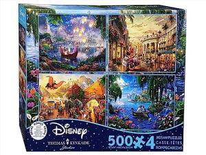 Ceaco - 4 in 1 Multipack - Thomas Kinkade - Disney Dreams Collection - Tangled, Mickey and Minnie Mouse, Dumbo, & The Little Mermaid - (4) 500 Piece Jigsaw Puzzles , Blue from Ceaco