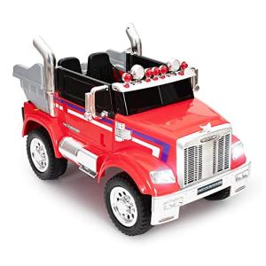 TOBBI 12V Electric Kids Ride On Truck, Licensed Freightliner Electric Battery Trailer Car, Kids' Electric Vehicle with Parent Remote Control/Turnable Trailer/Spring Suspension System/Music & Led-Red from TOBBI