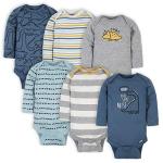 Gerber Baby Boy's 6-Pack Long-Sleeve Onesies Bodysuit, Dinosaur Blue, 0-3 Months by Gerber