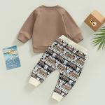 2Pcs Toddler Baby Boy Western Clothes Cow Print Long Sleeve Pullover Sweatshirt Tops+Jogger Pants Fall Winter Outfits (Coffee, 18-24 Months) from KMBANGI