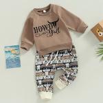 2Pcs Toddler Baby Boy Western Clothes Cow Print Long Sleeve Pullover Sweatshirt Tops+Jogger Pants Fall Winter Outfits (Coffee, 18-24 Months) from KMBANGI