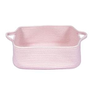Woven Cotton Rope Storage Basket with Handles for Organizing Shelves Closet Small Cat Dog Pet Toy Basket Box Bin Decorative Rectangle Baby Nursery Basket Gift Basket Empty Light Pink from XUANGUO