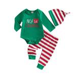 Endorothii My 1st Christmas Baby Girl Boy Outfits First Christmas Clothes Newborn Romper Onesie Striped Pants Hat Set (Green Red White Striped, 0-3 Months) from Endorothii