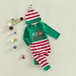 Endorothii My 1st Christmas Baby Girl Boy Outfits First Christmas Clothes Newborn Romper Onesie Striped Pants Hat Set (Green Red White Striped, 0-3 Months) from Endorothii